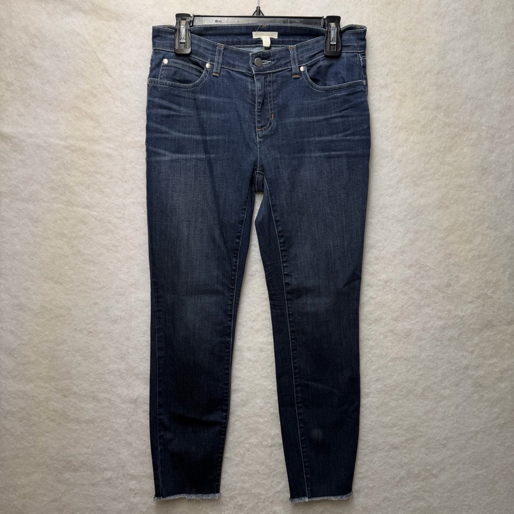 Eileen Fisher Womens Low Rise Skinny Leg Dark Wash Raw Edge Hem Jeans Size 4